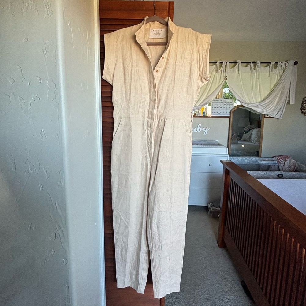 Acacia Swimwear Osaka Jumpsuit in Oat 100% Linen